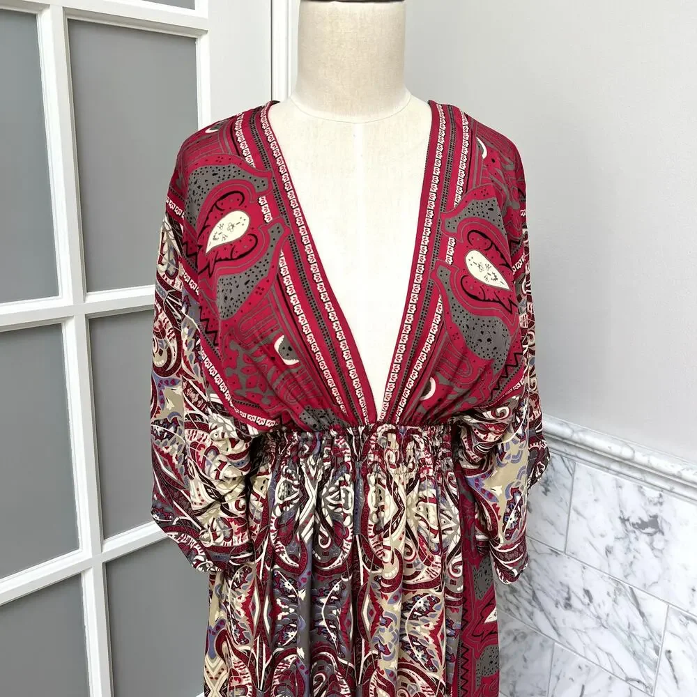Perry Walker Carmen II Anthropologie Sheth Boho Kaftan Silk Cover-up - Picture 2 of 7
